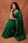 Tarang 2.0 ~ Handloom Cotton Silk Sleek Designer Border in Dark Green