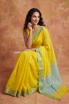 Tarang 2.0 ~ Handloom Cotton Silk Sleek Designer Border in Yellow Blue