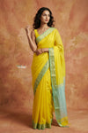 Tarang 2.0 ~ Handloom Cotton Silk Sleek Designer Border in Yellow Blue