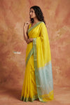 Tarang 2.0 ~ Handloom Cotton Silk Sleek Designer Border in Yellow Blue