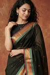 Tarang 2.0 ~ Handloom Cotton Silk Sleek Designer Border in Black