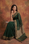 Tarang 2.0 ~ Handloom Cotton Silk Sleek Designer Border in Forest Green