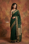 Tarang 2.0 ~ Handloom Cotton Silk Sleek Designer Border in Forest Green