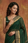 Tarang 2.0 ~ Handloom Cotton Silk Sleek Designer Border in Forest Green