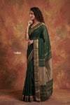 Tarang 2.0 ~ Handloom Cotton Silk Sleek Designer Border in Forest Green