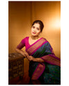 Chandrakor ~ Handloom Pure Silk Maharani Paithani with Majestic Maharani Pallu in Peacock Blue(Shipping in 25 days)