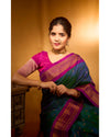 Chandrakor ~ Handloom Pure Silk Maharani Paithani with Majestic Maharani Pallu in Peacock Blue(Shipping in 25 days)