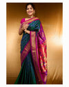 Chandrakor ~ Handloom Pure Silk Maharani Paithani with Majestic Maharani Pallu in Peacock Blue(Shipping in 25 days)