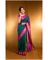 Chandrakor ~ Handloom Pure Silk Maharani Paithani with Majestic Maharani Pallu in Peacock Blue(Shipping in 25 days)