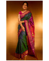 Chandrakor ~ Handloom Pure Silk Maharani Paithani with Majestic Maharani Pallu in Peacock Blue(Shipping in 25 days)