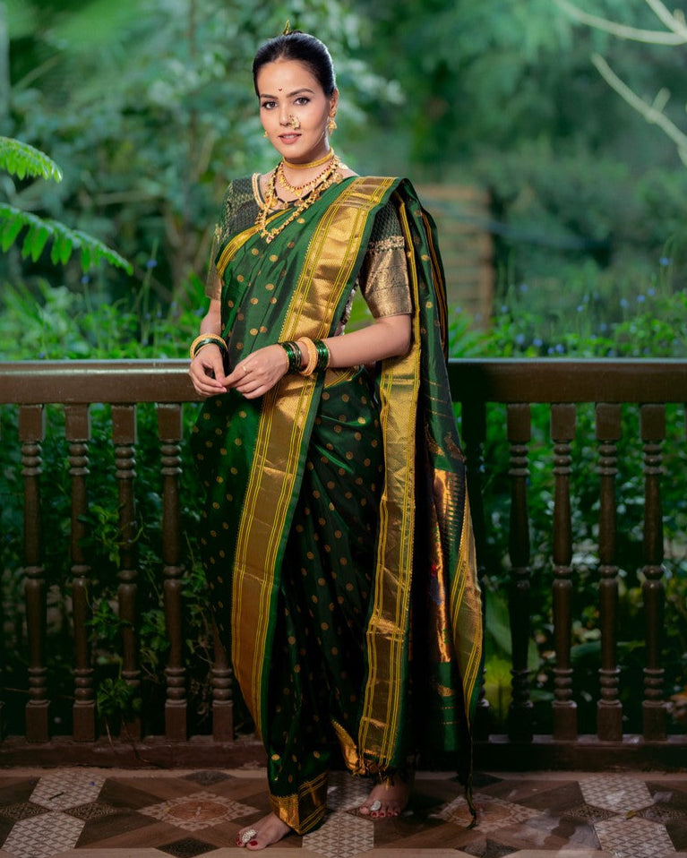 Authentic Pure Silk Handloom Nauvari Paithani Saree in Green – verymuchindian.com