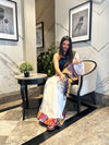 Tyohaar ~ High Quality Mul Cotton Saree with Hand Mirror & Patch Work ~ White