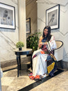 Tyohaar ~ High Quality Mul Cotton Saree with Hand Mirror & Patch Work ~ White