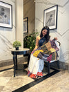 Tyohaar ~ High Quality Mul Cotton Saree with Hand Mirror & Patch Work ~ White
