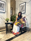 Tyohaar ~ High Quality Mul Cotton Saree with Hand Mirror & Patch Work ~ White