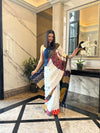 Tyohaar ~ High Quality Mul Cotton Saree with Hand Mirror & Patch Work ~ White