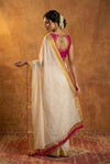 Pure Mul Cotton Handloom Saree with Golden Border - Offwhite pink