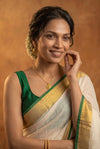 Pure Mul Cotton Handloom Saree with Golden Border - Offwhite Green