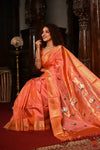 Virasat ~ Handloom Pure Silk Maharani Paithani with Maharani Pallu in Peach Orange with Muniya Butti