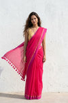 Mulmuli ~ Pure Handwoven Mul Cotton saree in Delight Pink with Rani Pink Border