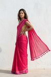 Mulmuli ~ Pure Handwoven Mul Cotton saree in Delight Pink with Rani Pink Border