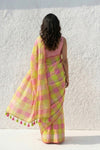 Mulmuli ~ Pure Handwoven Mul Cotton saree in Yellow Pink Checks