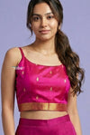 Exclusive Rani Pink Pure Silk Paithani Crop Top with Gold Butti Work