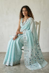 Mulmuli ~ Pure Handwoven Jamdani Mul Cotton Saree in Light Blue