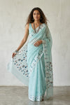 Mulmuli ~ Pure Handwoven Jamdani Mul Cotton Saree in Light Blue
