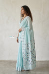 Mulmuli ~ Pure Handwoven Jamdani Mul Cotton Saree in Light Blue