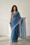 Mulmuli ~ Pure Handwoven Jamdani Mul Cotton Saree in Ocean Blue