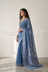 Mulmuli ~ Pure Handwoven Jamdani Mul Cotton Saree in Ocean Blue