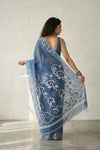 Mulmuli ~ Pure Handwoven Jamdani Mul Cotton Saree in Ocean Blue