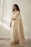 Mulmuli ~ Pure Handwoven Jamdani Mul Cotton Saree in Ivory