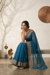 Mulmuli ~ Pure Handwoven Jamdani Mul Cotton Saree in Azure Blue