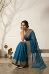 Mulmuli ~ Pure Handwoven Jamdani Mul Cotton Saree in Azure Blue With Tissue Border