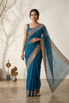 Mulmuli ~ Pure Handwoven Jamdani Mul Cotton Saree in Azure Blue With Tissue Border