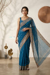 Mulmuli ~ Pure Handwoven Jamdani Mul Cotton Saree in Azure Blue