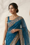 Mulmuli ~ Pure Handwoven Jamdani Mul Cotton Saree in Azure Blue
