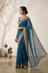 Mulmuli ~ Pure Handwoven Jamdani Mul Cotton Saree in Azure Blue With Tissue Border