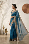 Mulmuli ~ Pure Handwoven Jamdani Mul Cotton Saree in Azure Blue