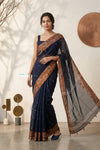 Mulmuli ~ Pure Handwoven Jamdani Mul Cotton Saree in Black