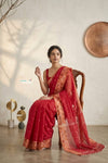 Mulmuli ~ Pure Handwoven Jamdani Mul Cotton Saree in Red