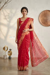 Mulmuli ~ Pure Handwoven Jamdani Mul Cotton Saree in Red