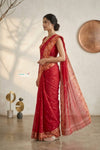 Mulmuli ~ Pure Handwoven Jamdani Mul Cotton Saree in Red