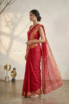 Mulmuli ~ Pure Handwoven Jamdani Mul Cotton Saree in Red With Tissue Border
