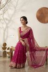 Mulmuli ~ Pure Handwoven Jamdani Mul Cotton Saree in Rani Pink