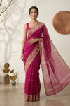 Mulmuli ~ Pure Handwoven Jamdani Mul Cotton Saree in Rani Pink