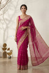 Mulmuli ~ Pure Handwoven Jamdani Mul Cotton Saree in Rani Pink With Tissue Border