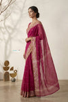 Mulmuli ~ Pure Handwoven Jamdani Mul Cotton Saree in Rani Pink With Tissue Border